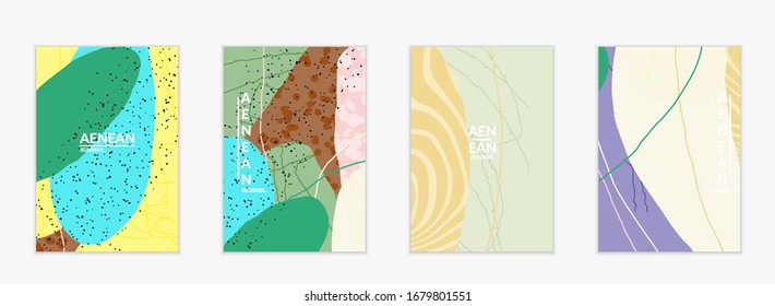 Vector cover template with motley shapes or bolts hand drawn textured. Striped wavy shapes and lines design. Abstract hipster background in flat style. Modern artwork pattern.