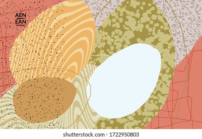 Vector cover template with motley shapes or bolts hand drawn textured. Striped wavy shapes and lines design. Abstract hipster background in flat style. Modern artwork pattern. 