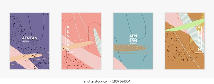 Vector cover template with motley shapes or bolts hand drawn textured. Striped wavy shapes and lines design. Abstract hipster background in flat style. Modern artwork pattern.