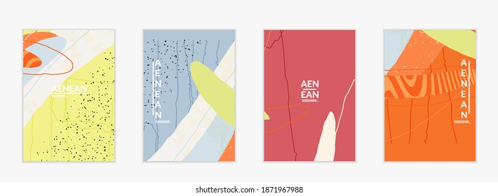 Vector cover template with motley shapes or bolts hand drawn textured. Striped wavy shapes and lines design. Abstract hipster background in flat style. Modern artwork pattern.
