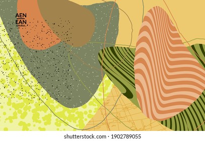 Vector cover template with motley shapes or bolts hand drawn textured. Striped wavy shapes and lines design. Abstract hipster background in flat style. Modern artwork pattern. 