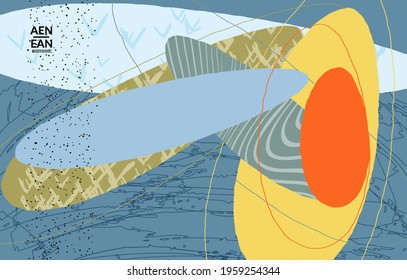 Vector cover template with motley shapes or bolts hand drawn textured. Striped wavy shapes and lines design. Abstract hipster background in flat style. Modern artwork pattern. 