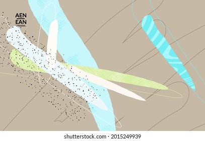 Vector cover template with motley shapes or bolts hand drawn textured. Striped wavy shapes and lines design. Abstract hipster background in flat style. Modern artwork pattern. 