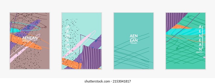 Vector cover template with motley shapes or bolts hand drawn textured. Striped wavy shapes and lines design. Abstract hipster background in flat style. Modern artwork pattern.