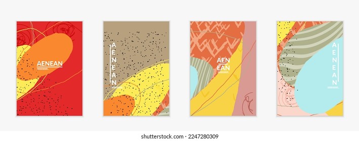 Vector cover template with motley shapes or bolts hand drawn textured. Striped wavy shapes and lines design. Abstract hipster background in flat style. Modern artwork pattern.