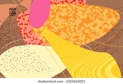 Vector cover template with motley shapes or bolts hand drawn textured. Striped wavy shapes and lines design. Abstract hipster background in flat style. Modern artwork pattern. 