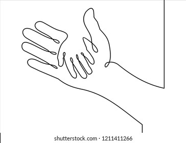 Vector Cover Two Hands, Help And Solidarity- Continuous Line Drawing