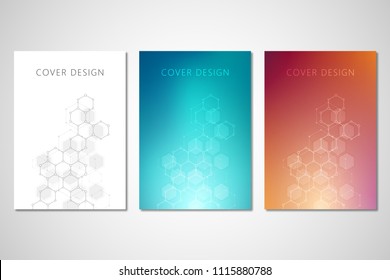Vector covers or brochure for medicine, science and digital technology. Geometric abstract background with hexagons design. Molecular structure and chemical compounds