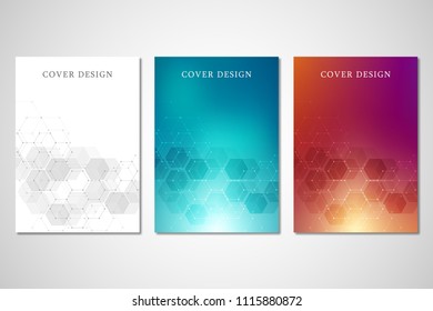 Vector covers or brochure for medicine, science and digital technology. Geometric abstract background with hexagons design. Molecular structure and chemical compounds