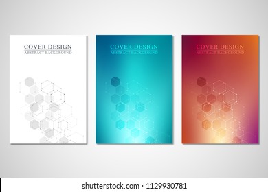 Vector covers or brochure for medicine, science and digital technology. Geometric abstract background with hexagons pattern. Molecular structure and chemical compounds