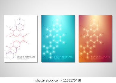 Vektorgrafik oder Broschüre für Medizin, Naturwissenschaften und Digitaltechnik. Geometrischer abstrakter Hintergrund mit Sechseckmuster. Molekulare Struktur und chemische Verbindungen