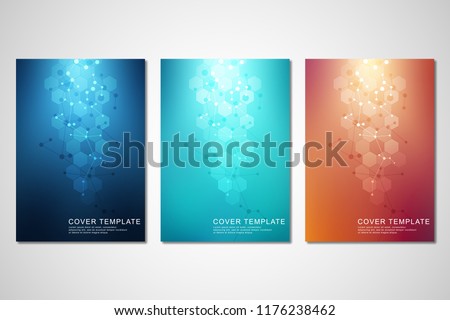 Vector covers or brochure for medicine, science and digital technology. Geometric abstract background with hexagons pattern. Molecular structure and chemical compounds