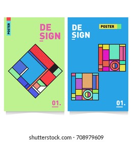 Vector covers design set with retro style. Cool geometric memphis style poster template. Summer and autumn design template