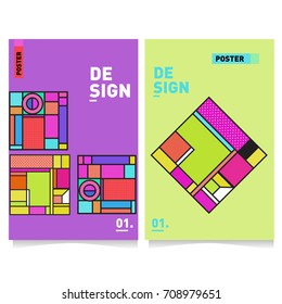 Vector covers design set with retro style. Cool geometric memphis style poster template. Summer and autumn design template