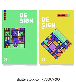 Vector covers design set with retro style. Cool geometric memphis style poster template. Summer and autumn design template