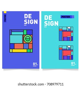 Vector covers design set with retro style. Cool geometric memphis style poster template. Summer and autumn design template