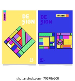 Vector covers design set with retro style. Cool geometric memphis style poster template. Summer and autumn design template.