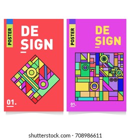 Vector covers design set with retro style. Cool geometric memphis style poster template. Summer and autumn design template.