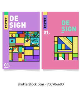 Vector covers design set with retro style. Cool geometric memphis style poster template. Summer and autumn design template.