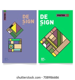 Vector covers design set with retro style. Cool geometric memphis style poster template. Summer and autumn design template.