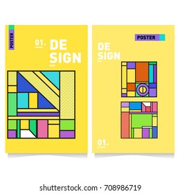 Vector covers design set with retro style. Cool geometric memphis style poster template. Summer and autumn design template.