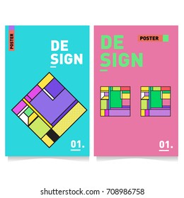 Vector covers design set with retro style. Cool geometric memphis style poster template. Summer and autumn design template.