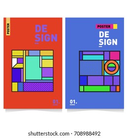 Vector covers design set with retro style. Cool geometric memphis style poster template. Summer and autumn design template.