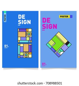 Vector covers design set with retro style. Cool geometric memphis style poster template. Summer and autumn design template.
