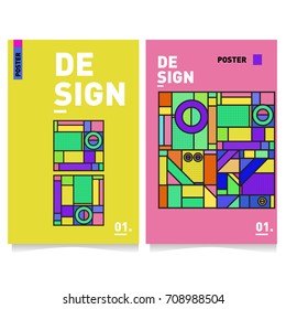Vector covers design set with retro style. Cool geometric memphis style poster template. Summer and autumn design template.