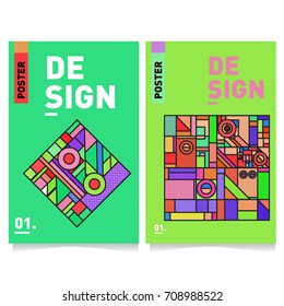 Vector covers design set with retro style. Cool geometric memphis style poster template. Summer and autumn design template.