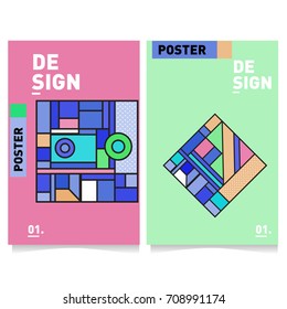 Vector covers design set with retro style. Cool geometric memphis style poster template. Summer and autumn design template.