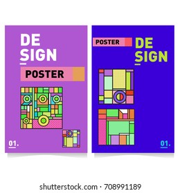 Vector covers design set with retro style. Cool geometric memphis style poster template. Summer and autumn design template.