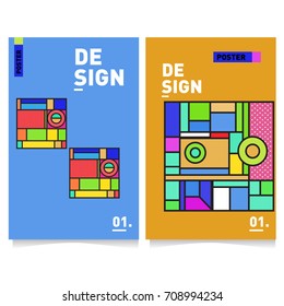 Vector covers design set with retro style. Cool geometric memphis style poster template. Summer and autumn design template.