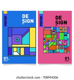Vector covers design set with retro style. Cool geometric memphis style poster template. Summer and autumn design template.