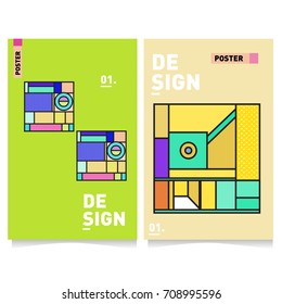 Vector covers design set with retro style. Cool geometric memphis style poster template. Summer and autumn design template.