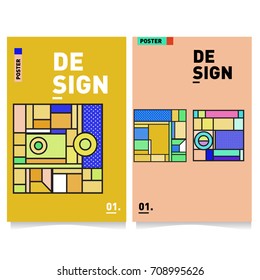 Vector covers design set with retro style. Cool geometric memphis style poster template. Summer and autumn design template.