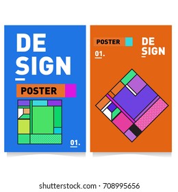 Vector covers design set with retro style. Cool geometric memphis style poster template. Summer and autumn design template.