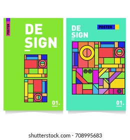 Vector covers design set with retro style. Cool geometric memphis style poster template. Summer and autumn design template.