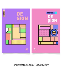 Vector covers design set with retro style. Cool geometric memphis style poster template. Summer and autumn design template.