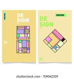 Vector covers design set with retro style. Cool geometric memphis style poster template. Summer and autumn design template.