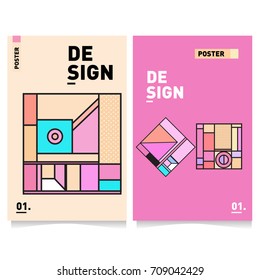 Vector covers design set with retro style. Cool geometric memphis style poster template. Summer and autumn design template.