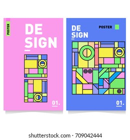 Vector covers design set with retro style. Cool geometric memphis style poster template. Summer and autumn design template.