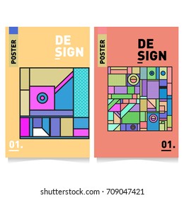 Vector covers design set with retro style. Cool geometric memphis style poster template. Summer and autumn design template.