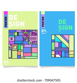 Vector covers design set with retro style. Cool geometric memphis style poster template. Summer and autumn design template.
