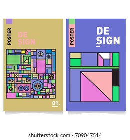 Vector covers design set with retro style. Cool geometric memphis style poster template. Summer and autumn design template.