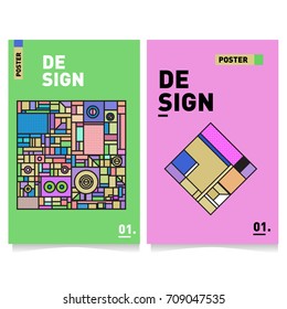 Vector covers design set with retro style. Cool geometric memphis style poster template. Summer and autumn design template.