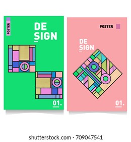 Vector covers design set with retro style. Cool geometric memphis style poster template. Summer and autumn design template.