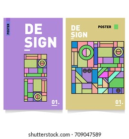 Vector covers design set with retro style. Cool geometric memphis style poster template. Summer and autumn design template.