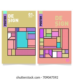 Vector covers design set with retro style. Cool geometric memphis style poster template. Summer and autumn design template.