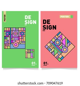 Vector covers design set with retro style. Cool geometric memphis style poster template. Summer and autumn design template.